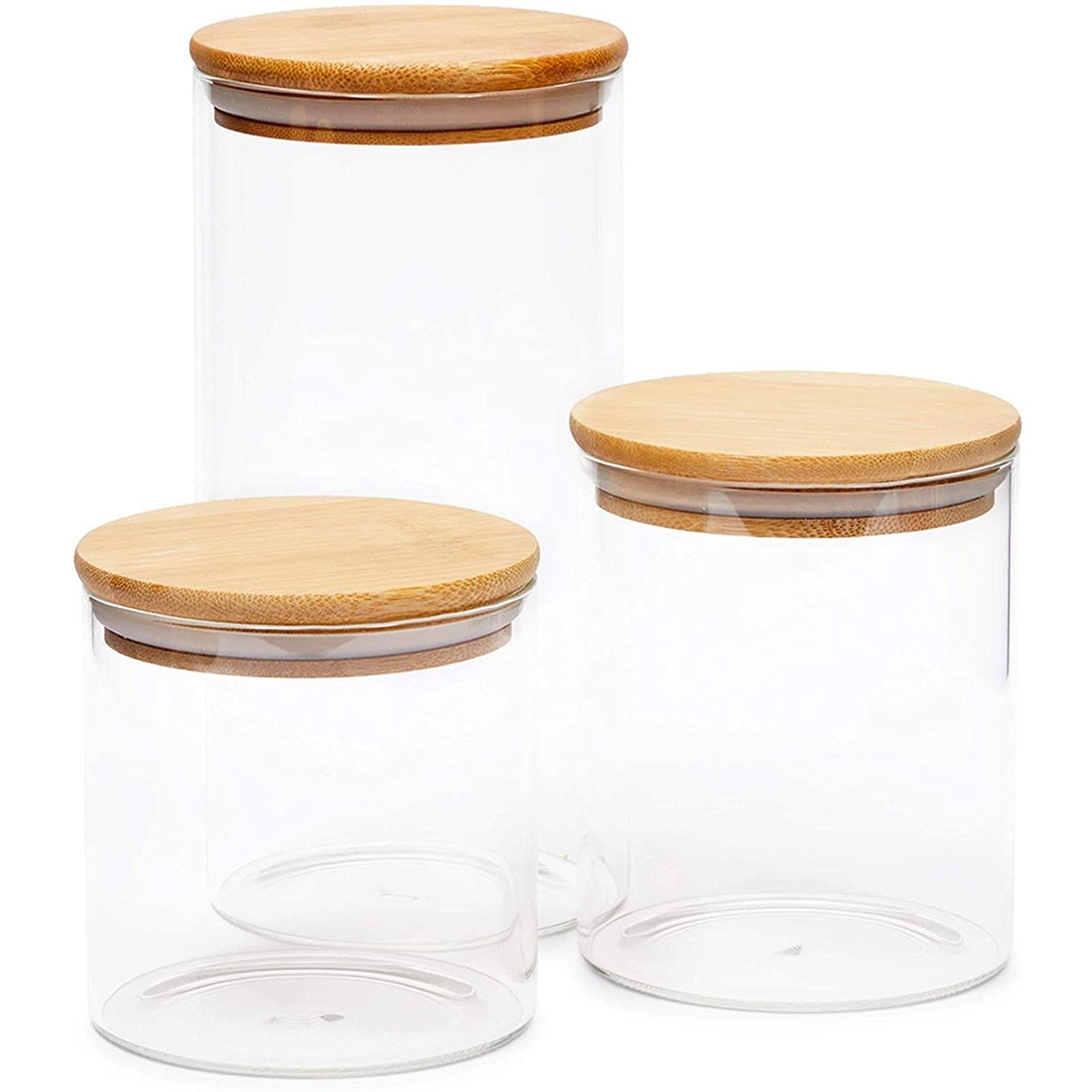 Amazon | 密閉竹蓋付きガラスキャニスター、パントリー収納用3